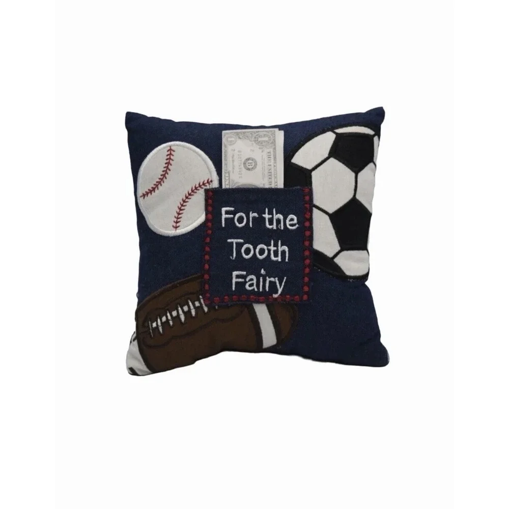 Tooth Fairy Pillow 7 in Square Denim Sports Themed